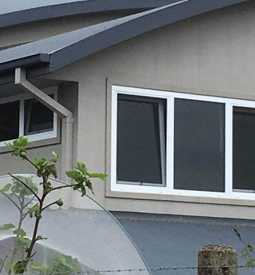A house with windows and a fence.